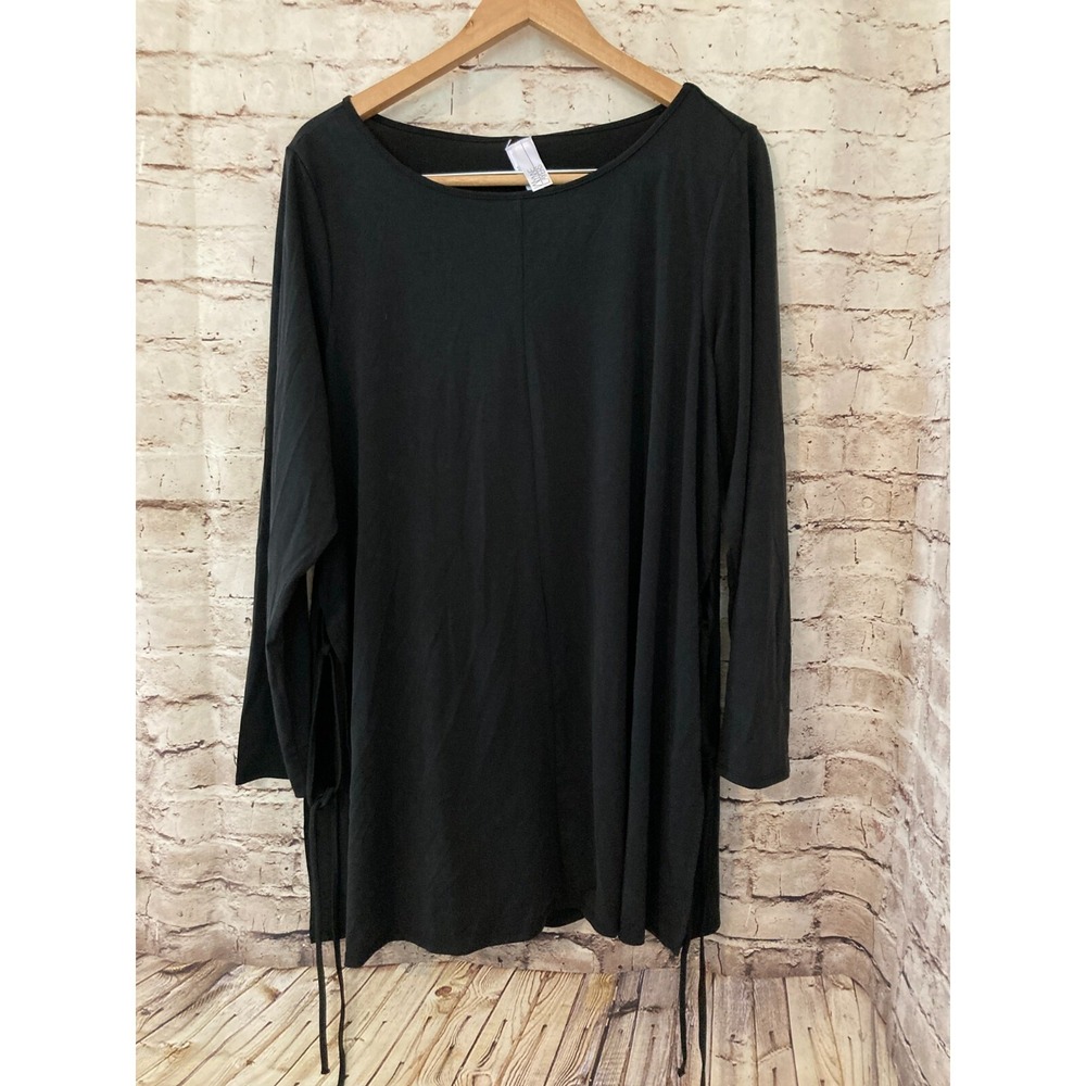 NEW Wynne Layers Top Women 1X Black Tunic Modal Stretch Open Tie Side Slits Plus